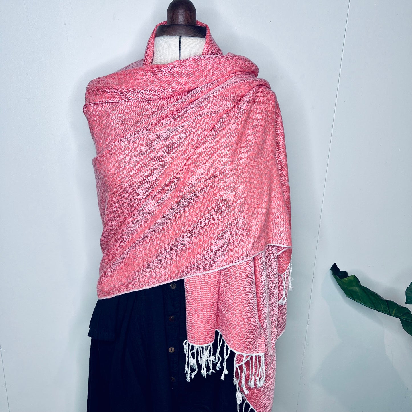 Bright Coral, Butterfy Handwoven 100% Cotton Scarf | Shawl