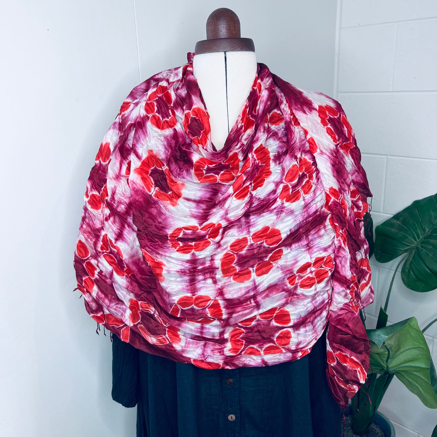 Berry, Handwoven 100% Mulberry Silk Tie Dye Scarf | Scrunched