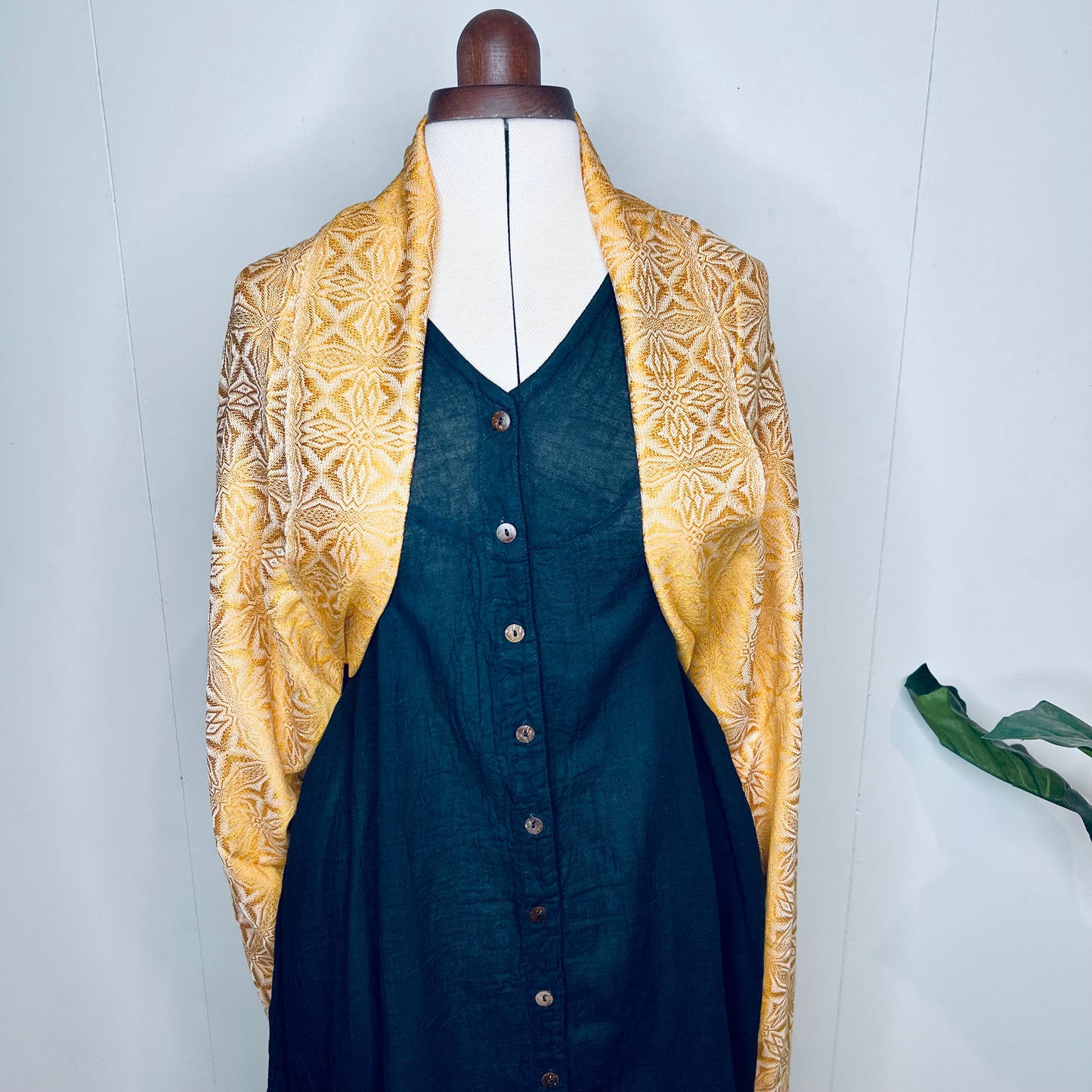 Gold, Handwoven 100% Cotton Scarf | Shawl - Spiders Patterns