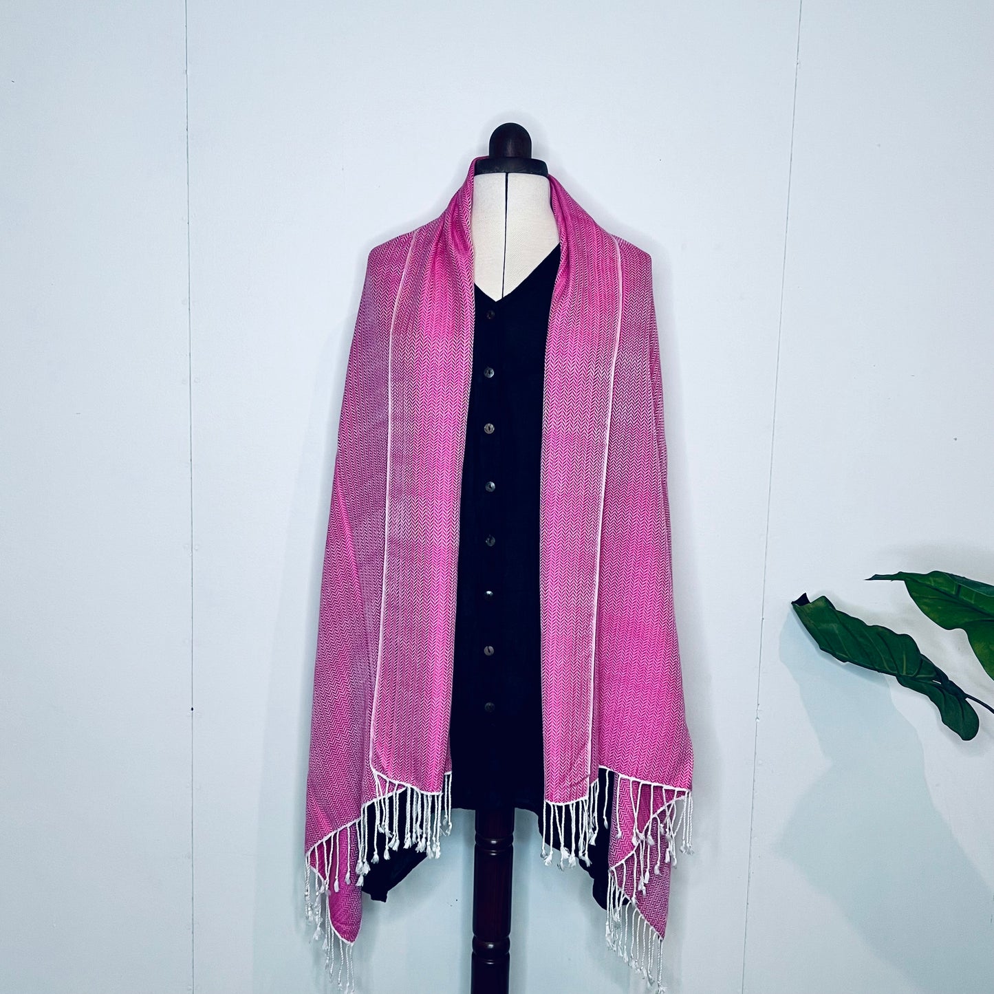 Pink, Leafy Handwoven 100% Cotton Scarf | Shawl