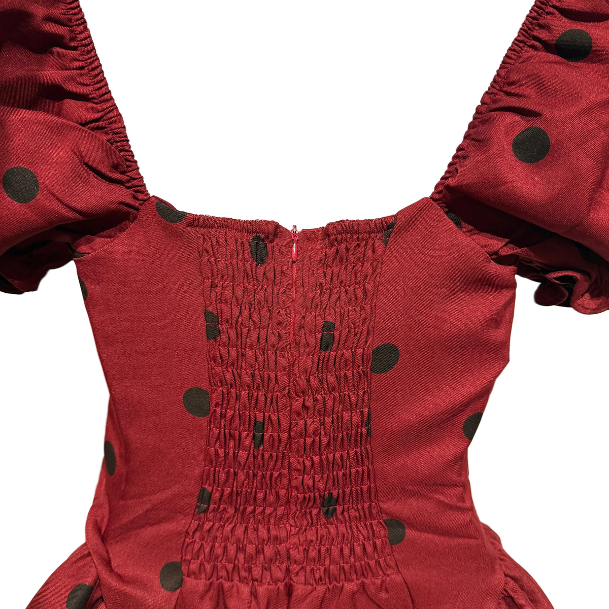 Burgundy Polka Dot Puff Sleeve Mini Dress