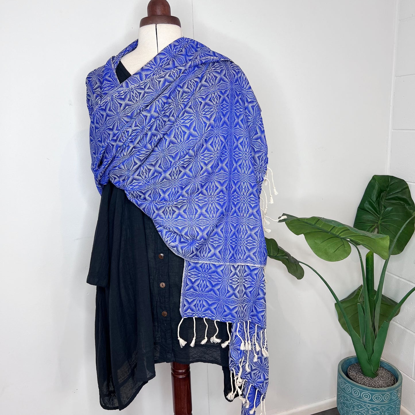 Royal Blue, Handwoven 100% Cotton Scarf | Shawl - Spiders Patterns