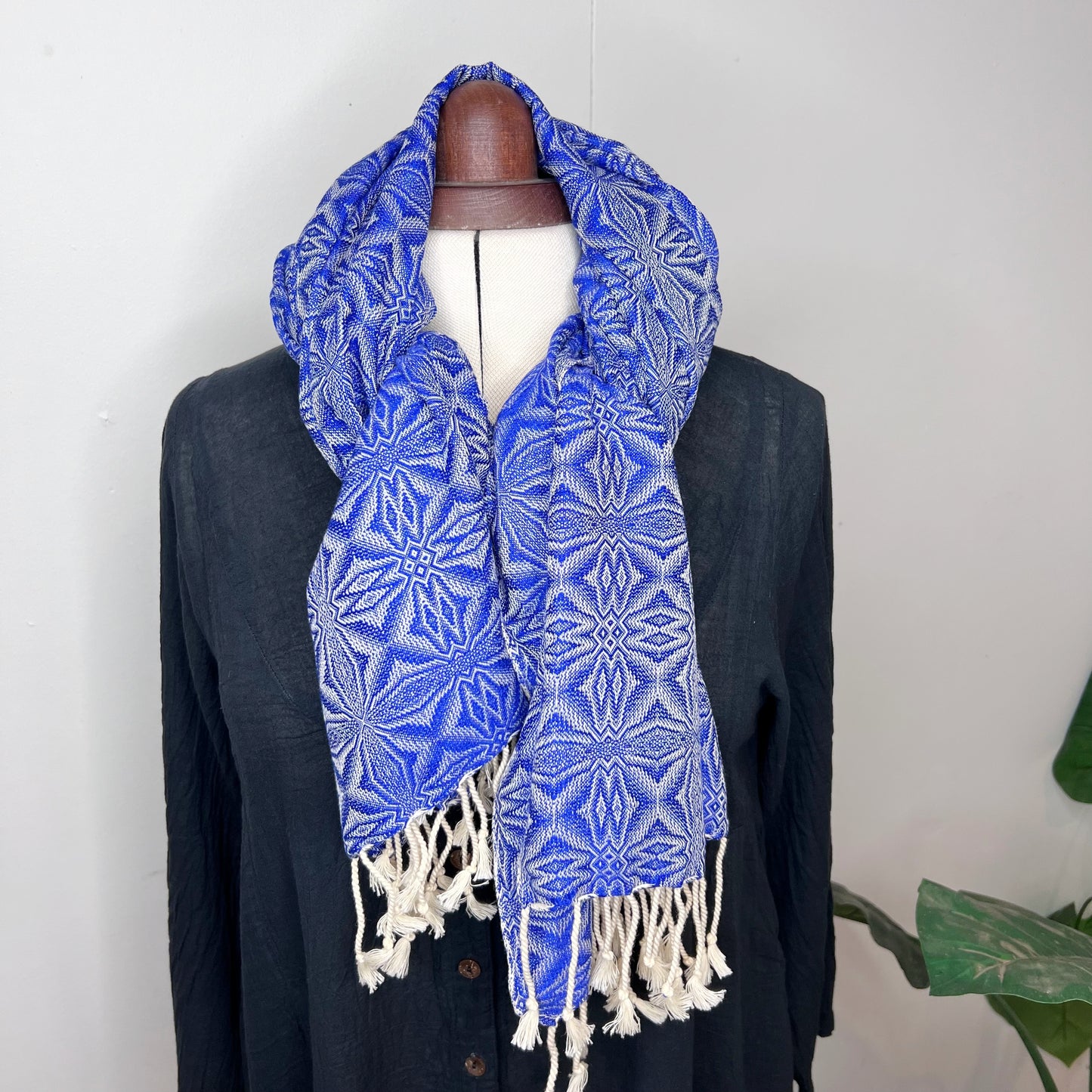 Royal Blue, Handwoven 100% Cotton Scarf | Shawl - Spiders Patterns