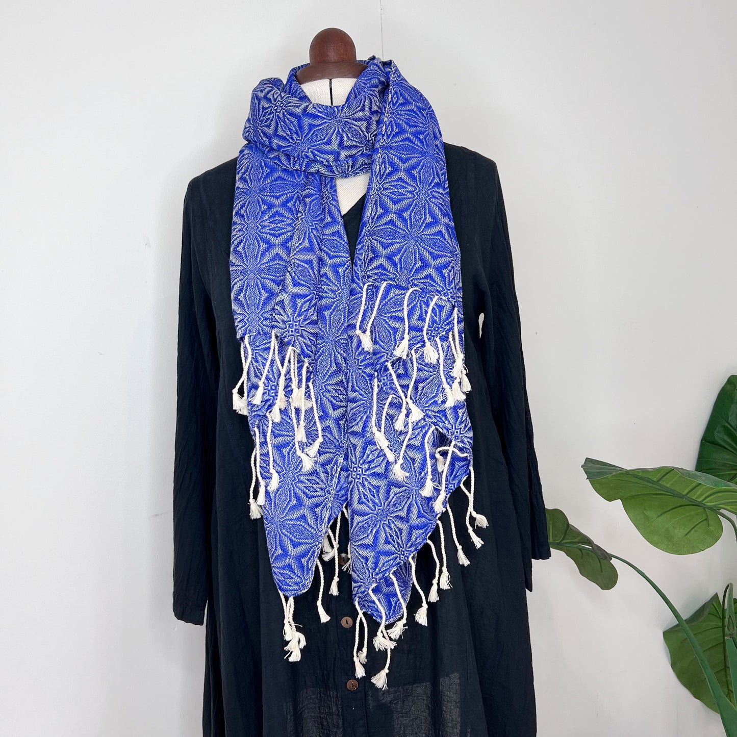Royal Blue, Handwoven 100% Cotton Scarf | Shawl - Spiders Patterns