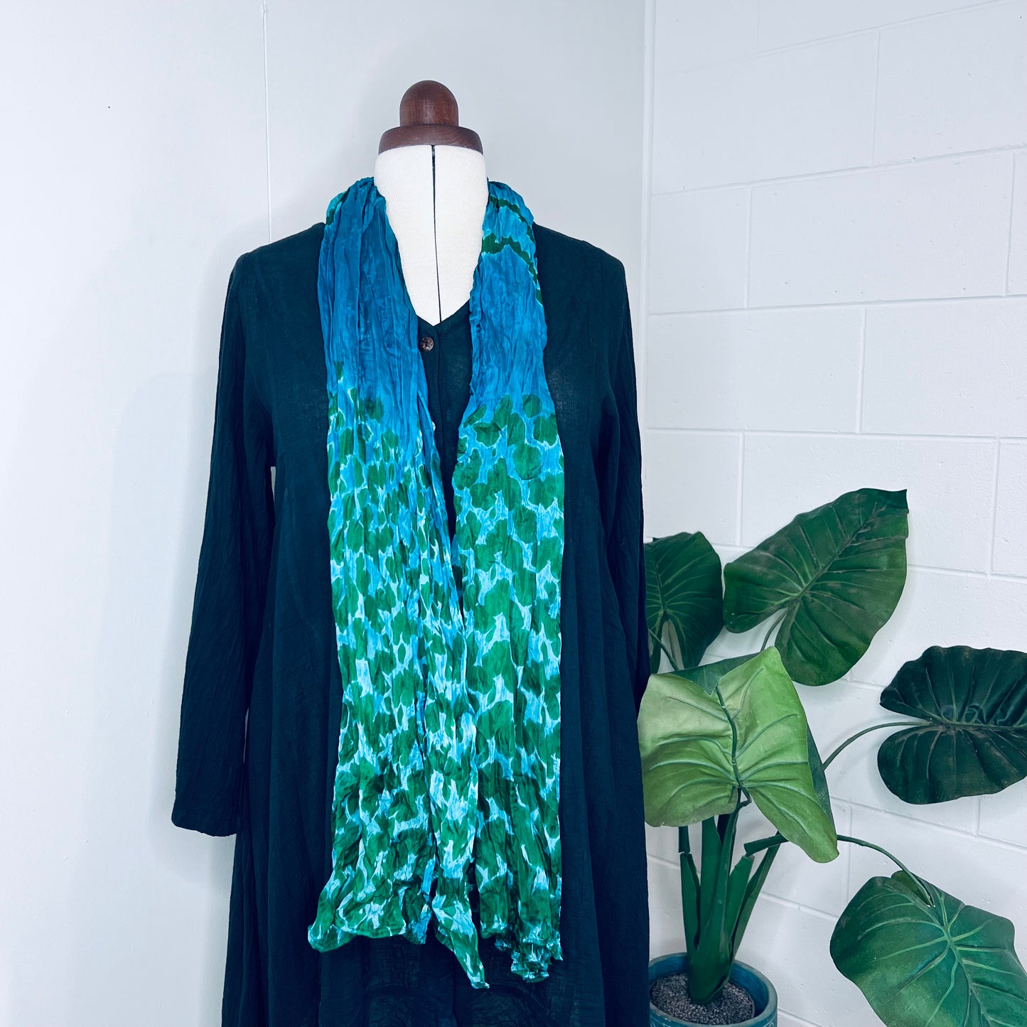 Sapphire, Handwoven 100% Mulberry Silk Tie Dye Scarf | Scrunched
