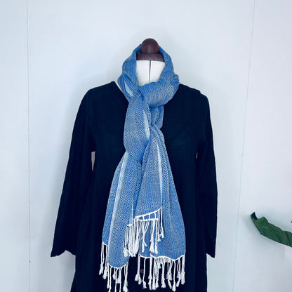 Blue, Leafy Handwoven 100% Cotton Scarf | Shawl