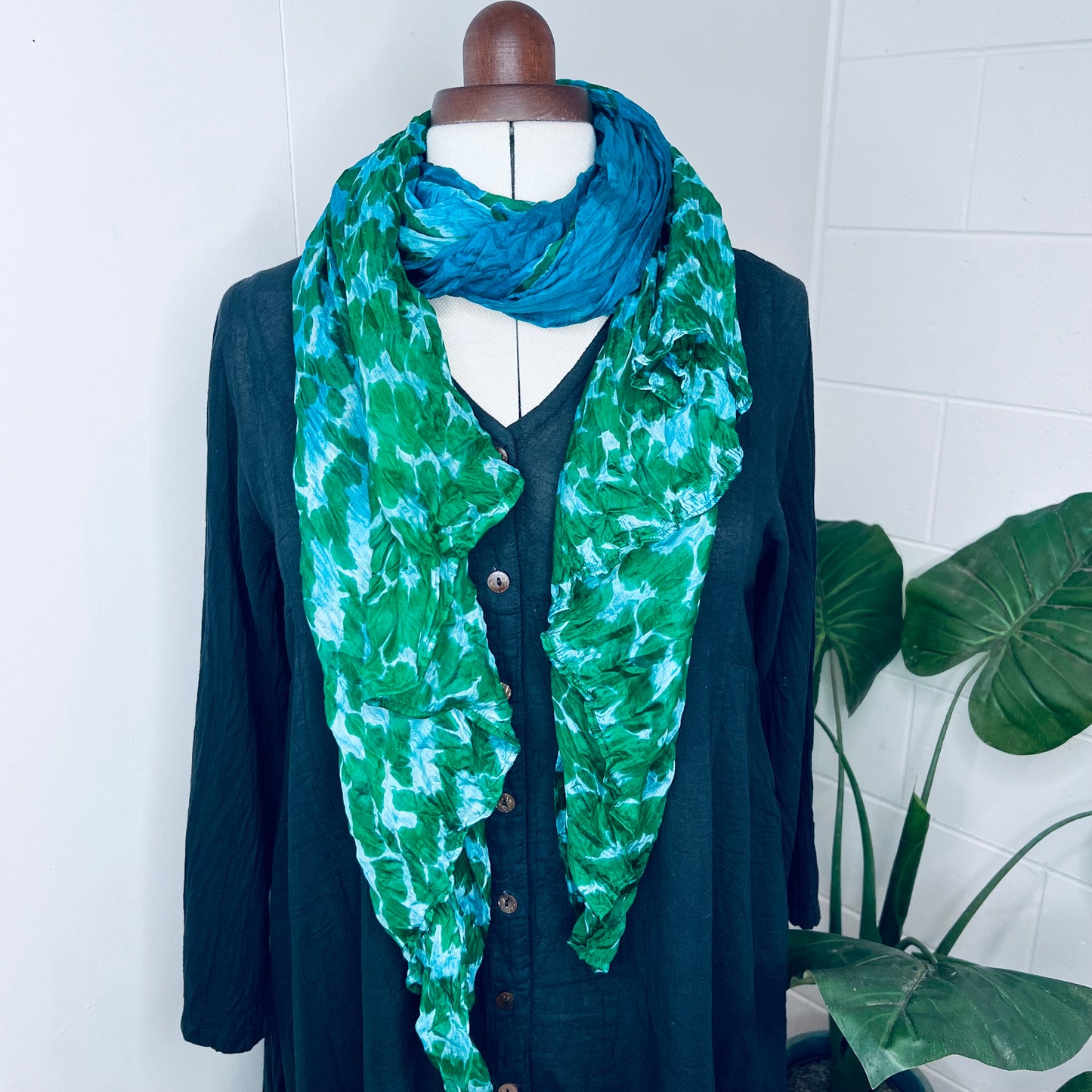 Sapphire, Handwoven 100% Mulberry Silk Tie Dye Scarf | Scrunched
