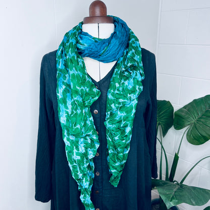 Sapphire, Handwoven 100% Mulberry Silk Tie Dye Scarf | Scrunched