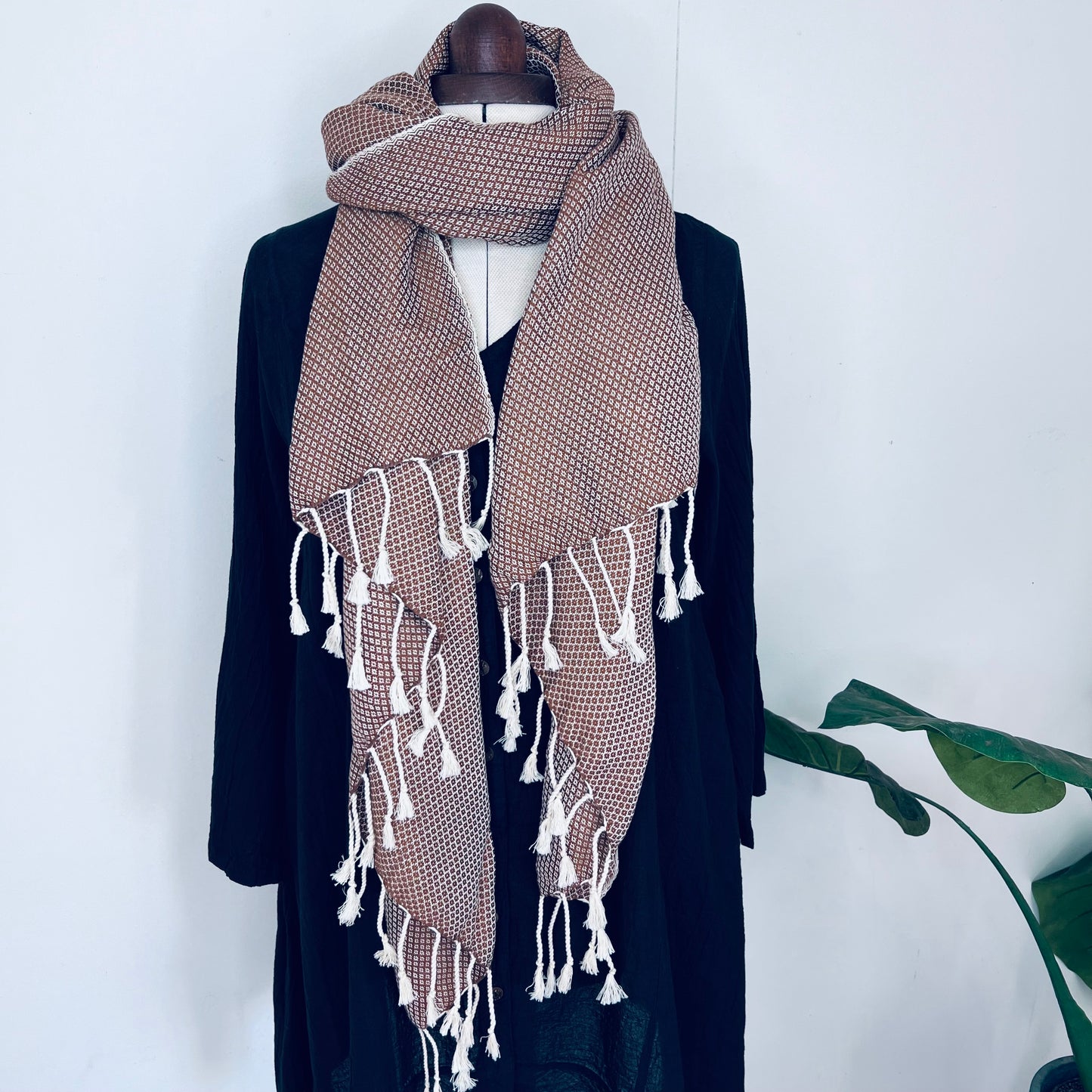 Brown, Petals Handwoven 100% Cotton Scarf | Shawl