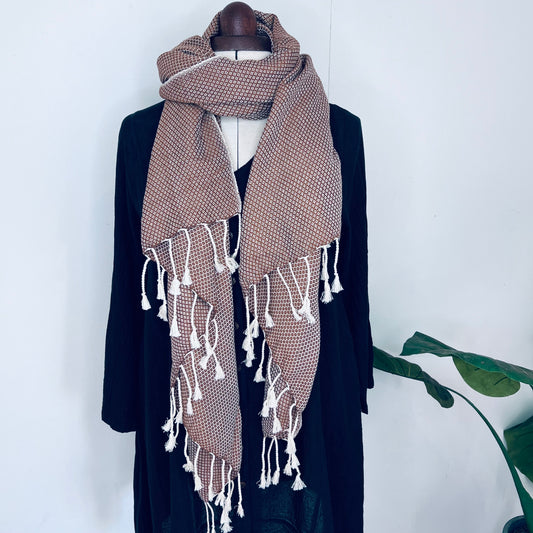 Brown, Petals Handwoven 100% Cotton Scarf | Shawl