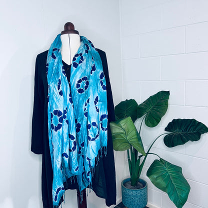 Sky Blue, Handwoven 100% Mulberry Silk Tie Dye Scarf | Scrunched