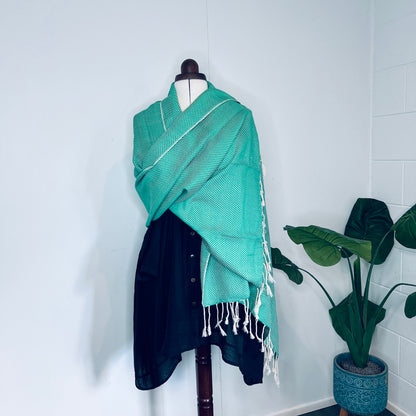 Green, Petals Handwoven 100% Cotton Scarf | Shawl
