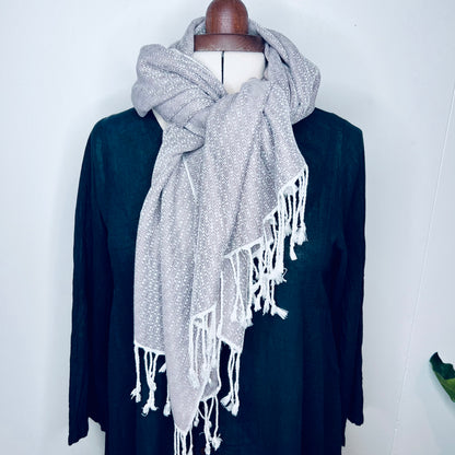 Pastel Grey, Butterfy Handwoven 100% Cotton Scarf | Shawl
