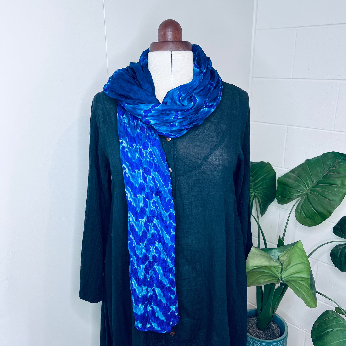 Royal Blue, Handwoven 100% Mulberry Silk Tie Dye Scarf | Scrunched