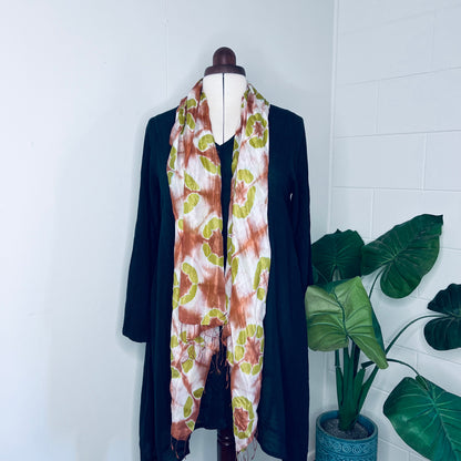Lime, Handwoven 100% Mulberry Silk Tie Dye Scarf with fringes| Scrunched