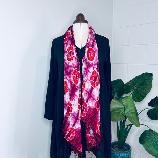 Berry, Handwoven 100% Mulberry Silk Tie Dye Scarf | Scrunched