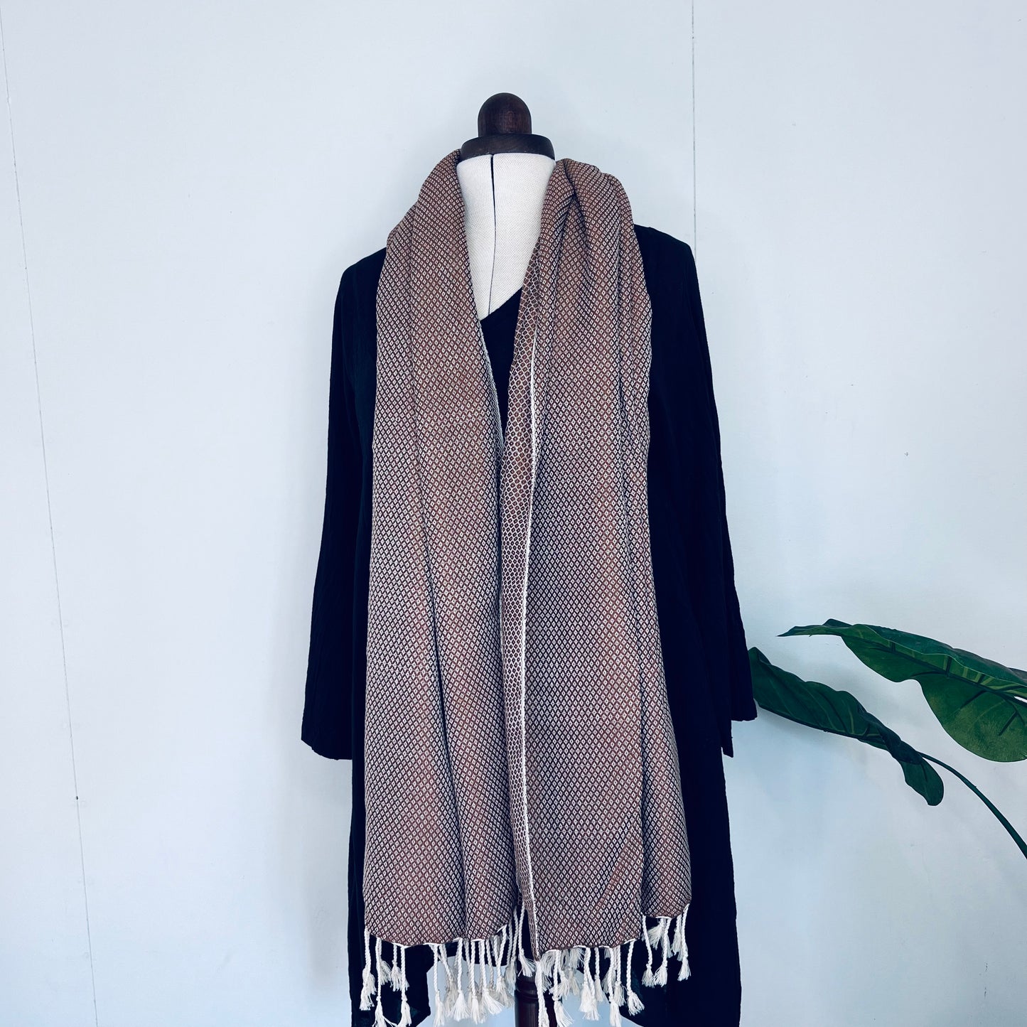 Brown, Petals Handwoven 100% Cotton Scarf | Shawl