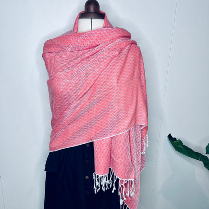 Bright Coral, Butterfy Handwoven 100% Cotton Scarf | Shawl