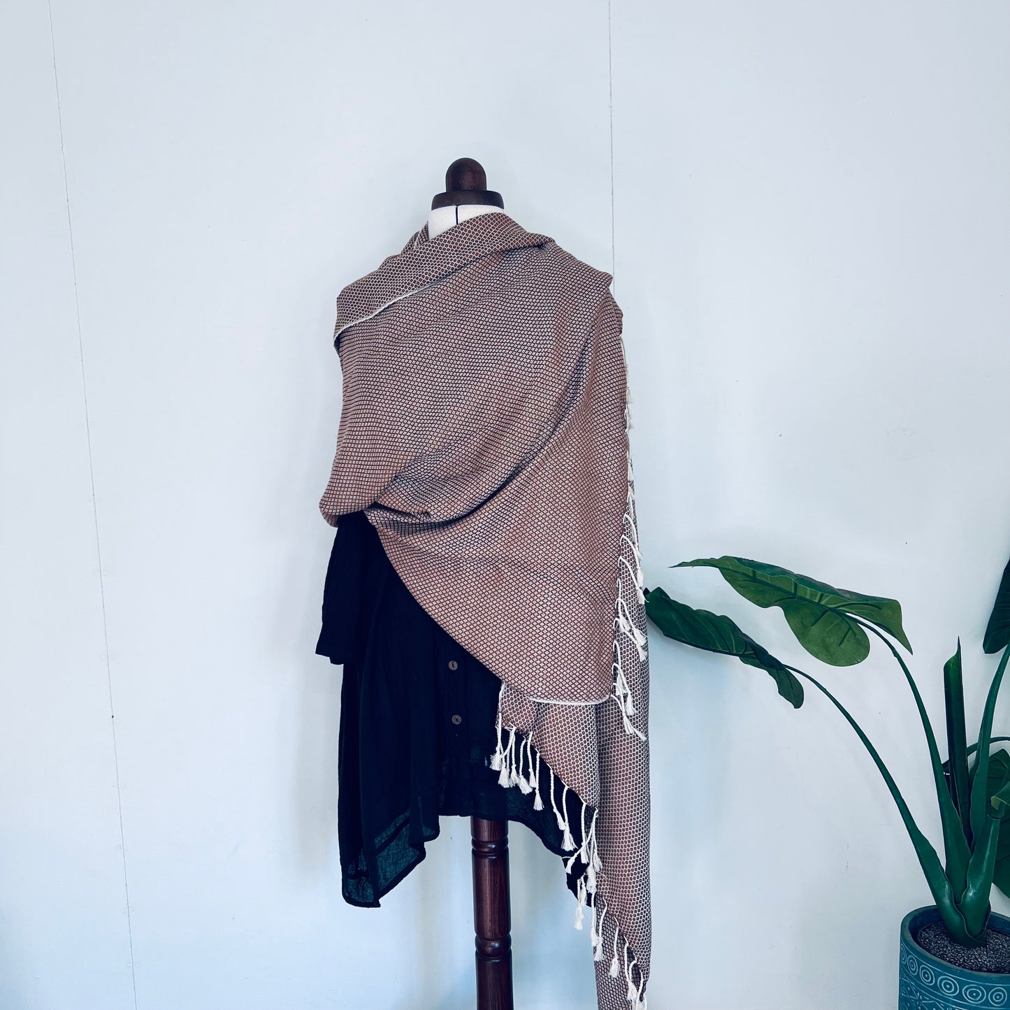Brown, Petals Handwoven 100% Cotton Scarf | Shawl