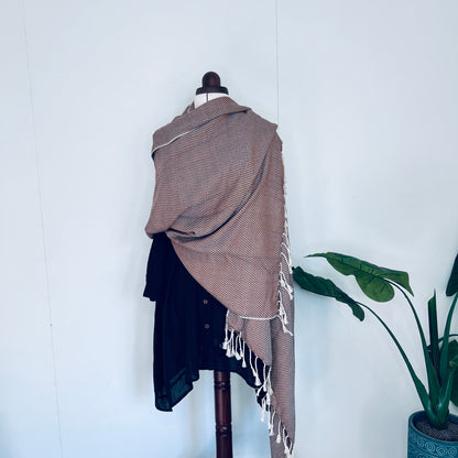 Brown, Petals Handwoven 100% Cotton Scarf | Shawl