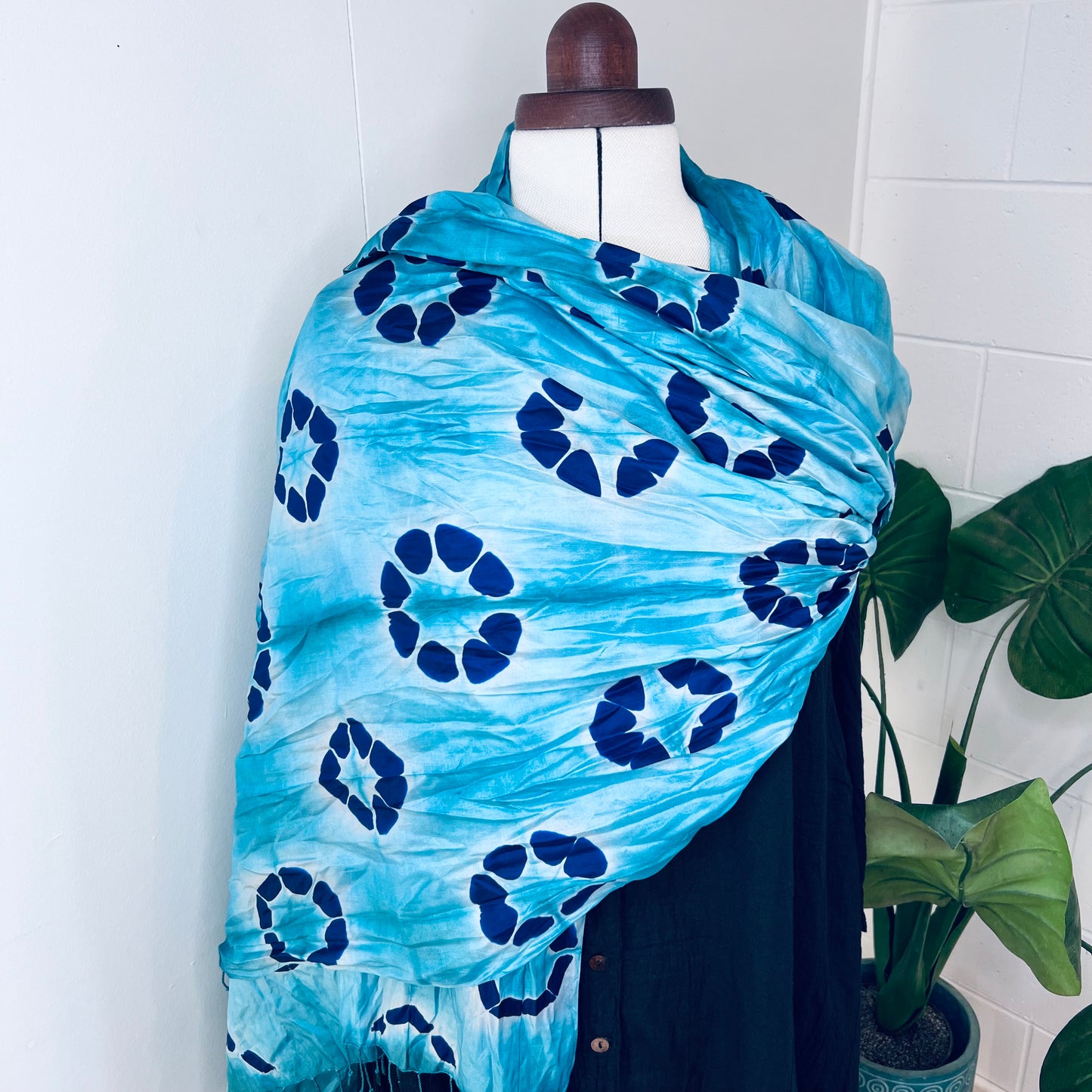 Sky Blue, Handwoven 100% Mulberry Silk Tie Dye Scarf | Scrunched