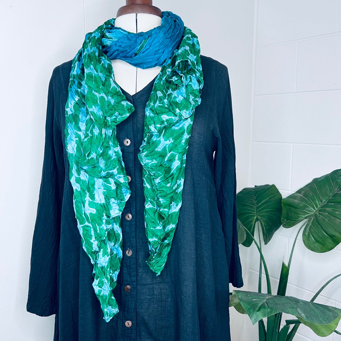 Sapphire, Handwoven 100% Mulberry Silk Tie Dye Scarf | Scrunched