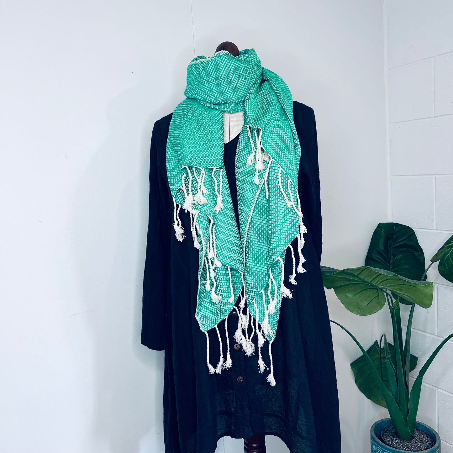 Green, Petals Handwoven 100% Cotton Scarf | Shawl