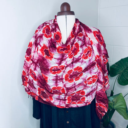 Berry, Handwoven 100% Mulberry Silk Tie Dye Scarf | Scrunched