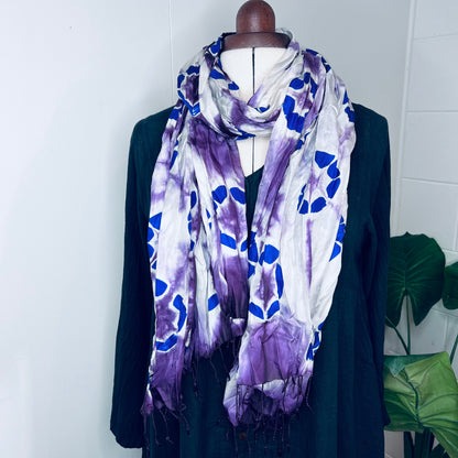 Purple, Handwoven 100% Mulberry Silk Tie Dye Scarf | Scrunched