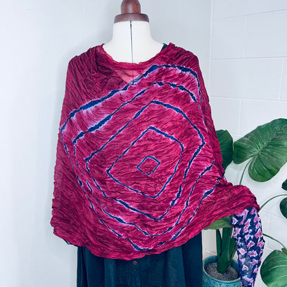 Antique Cherry Red, Handwoven 100% Mulberry Silk Tie Dye Scarf | Scrunched