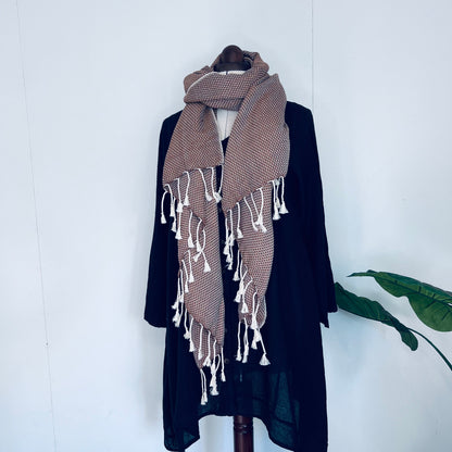 Brown, Petals Handwoven 100% Cotton Scarf | Shawl