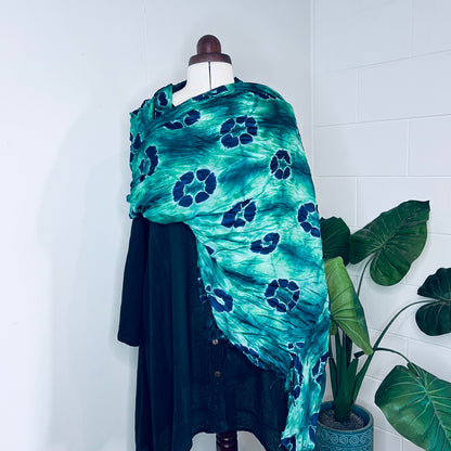 Turf Green, Handwoven 100% Mulberry Silk Tie Dye Scarf | Scrunched