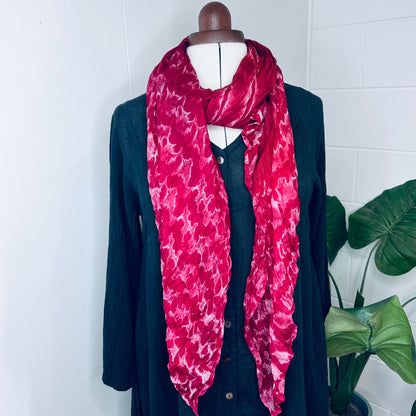 Heather Red, Handwoven 100% Mulberry Silk Tie Dye Scarf | Scrunched