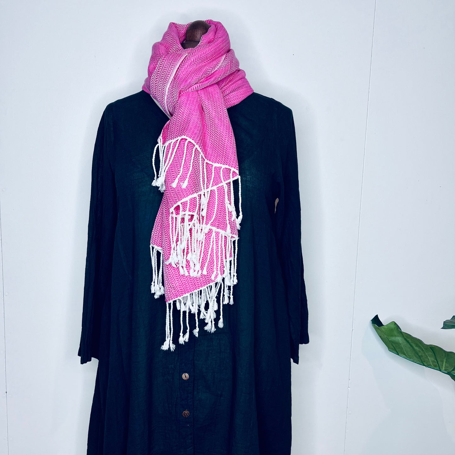 Pink, Leafy Handwoven 100% Cotton Scarf | Shawl