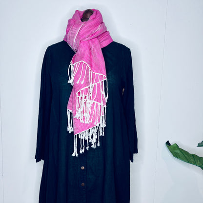 Pink, Leafy Handwoven 100% Cotton Scarf | Shawl