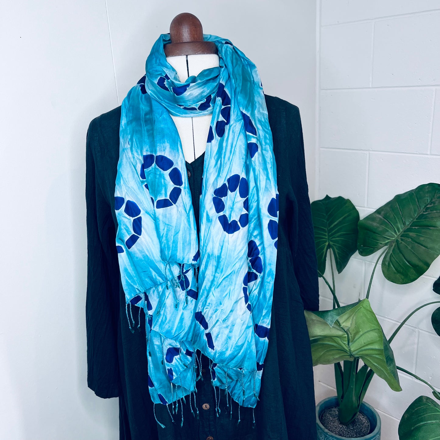 Sky Blue, Handwoven 100% Mulberry Silk Tie Dye Scarf | Scrunched