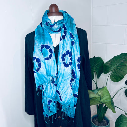 Sky Blue, Handwoven 100% Mulberry Silk Tie Dye Scarf | Scrunched