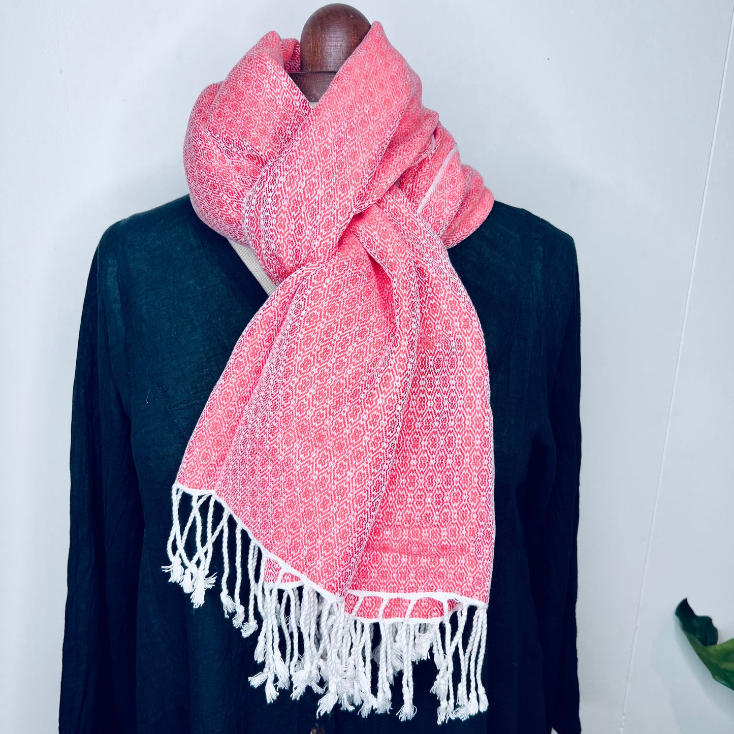 Bright Coral, Butterfy Handwoven 100% Cotton Scarf | Shawl