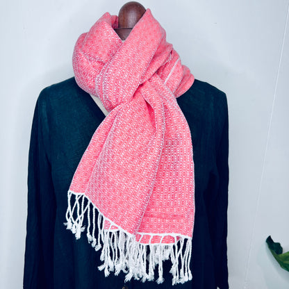 Bright Coral, Butterfy Handwoven 100% Cotton Scarf | Shawl