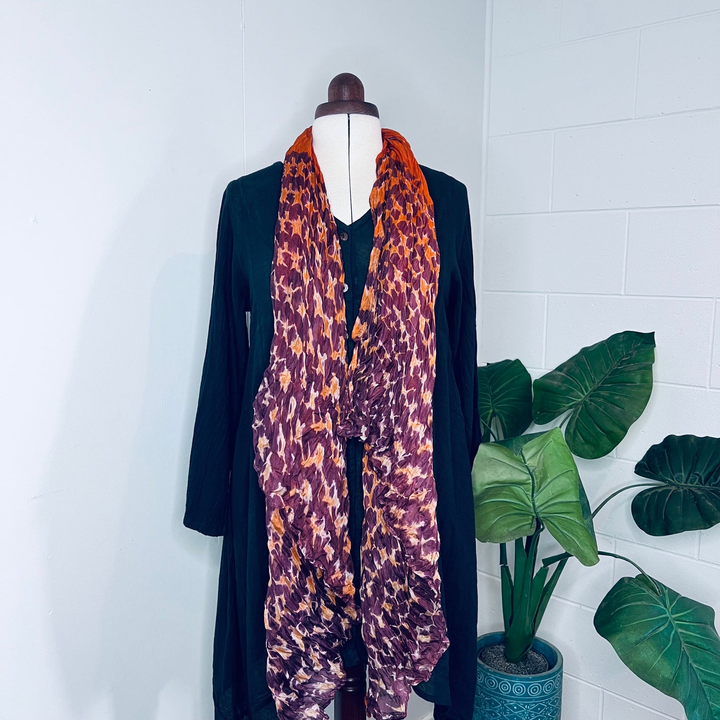 Orange, Handwoven 100% Mulberry Silk Tie Dye Scarf | Scrunched