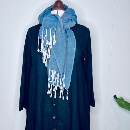 Ocean Blue, Leafy Handwoven 100% Cotton Scarf | Shawl