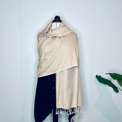 Beige, Leafy Handwoven 100% Cotton Scarf | Shawl