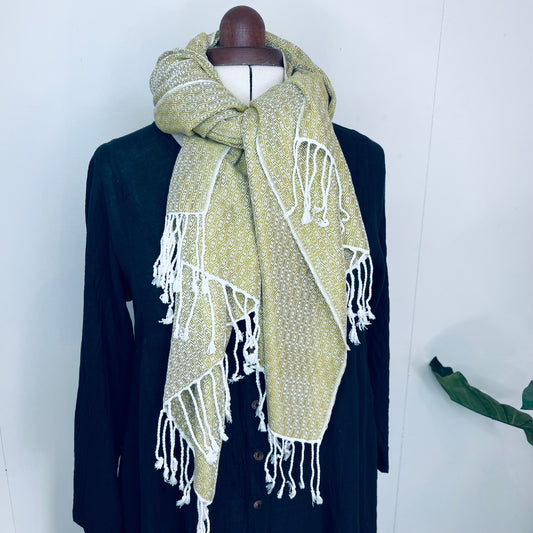 Classic Cream, Butterfy Handwoven 100% Cotton Scarf | Shawl