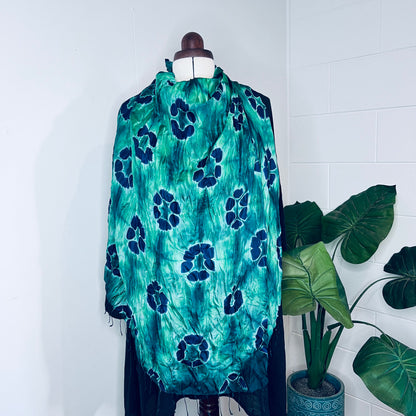 Turf Green, Handwoven 100% Mulberry Silk Tie Dye Scarf | Scrunched