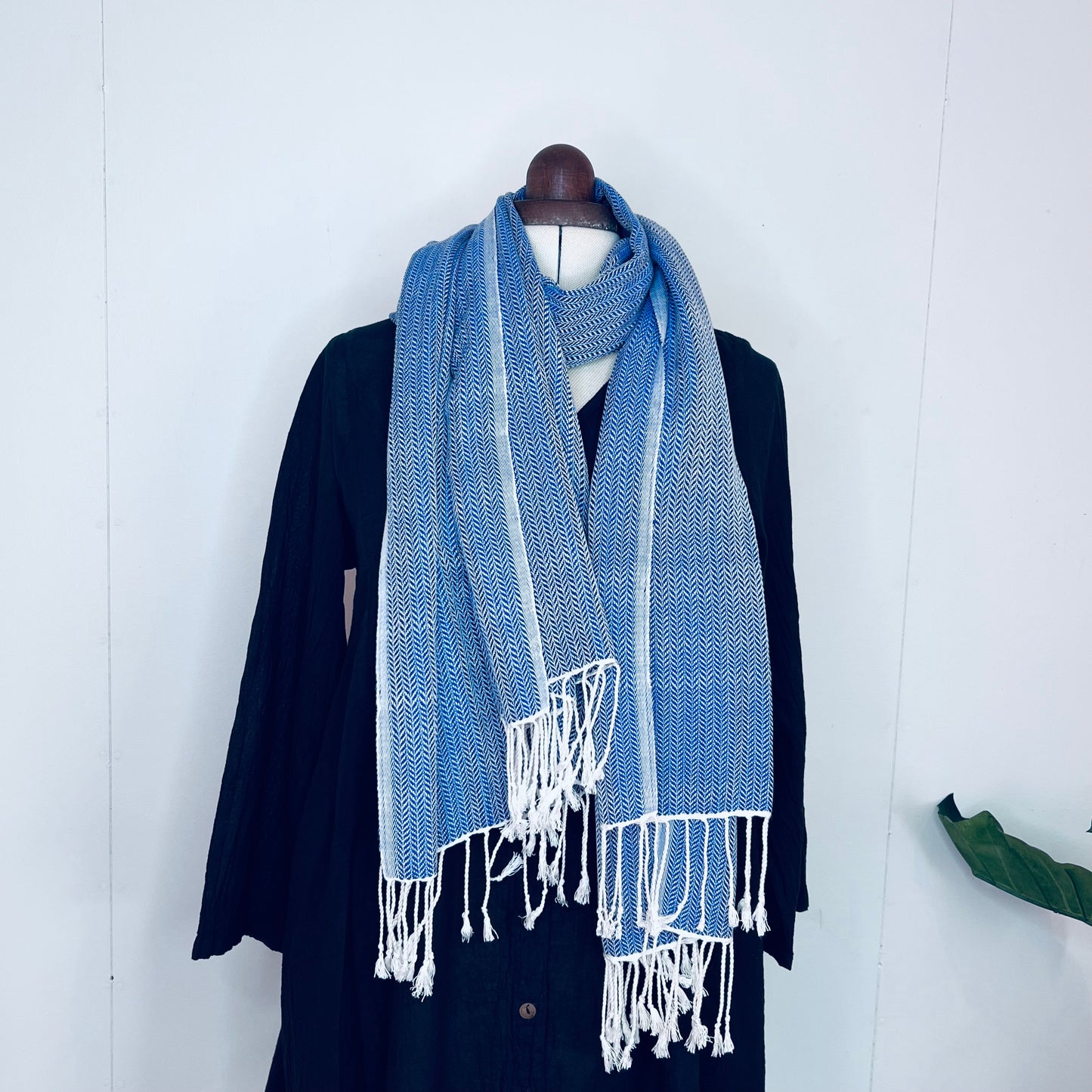 Blue, Leafy Handwoven 100% Cotton Scarf | Shawl