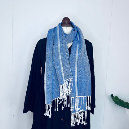 Blue, Leafy Handwoven 100% Cotton Scarf | Shawl