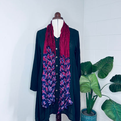 Antique Cherry Red, Handwoven 100% Mulberry Silk Tie Dye Scarf | Scrunched