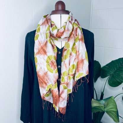 Lime, Handwoven 100% Mulberry Silk Tie Dye Scarf with fringes| Scrunched