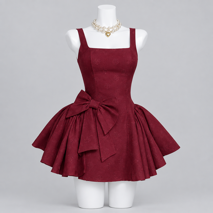 Burgundy Bow Mini Dress
