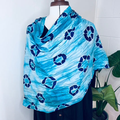 Sky Blue, Handwoven 100% Mulberry Silk Tie Dye Scarf | Scrunched